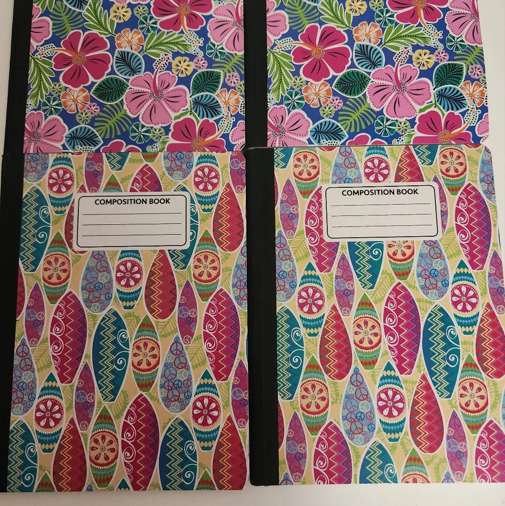 Lot of Brightly Colored Hawaiian Hibiscus Floral & Hippie Peace Signs Notebooks